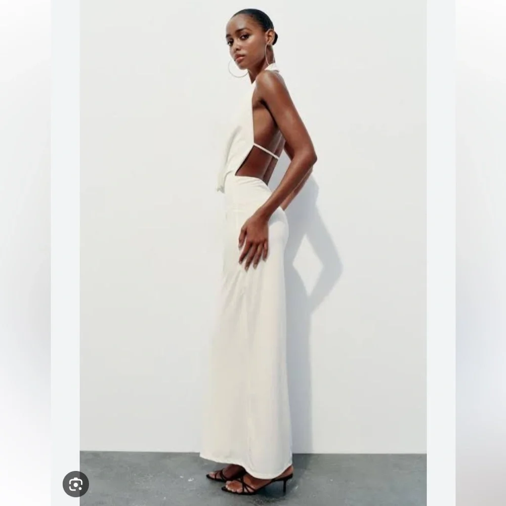 Zara Drapped Halter Dress in White - Picture 3 of 9